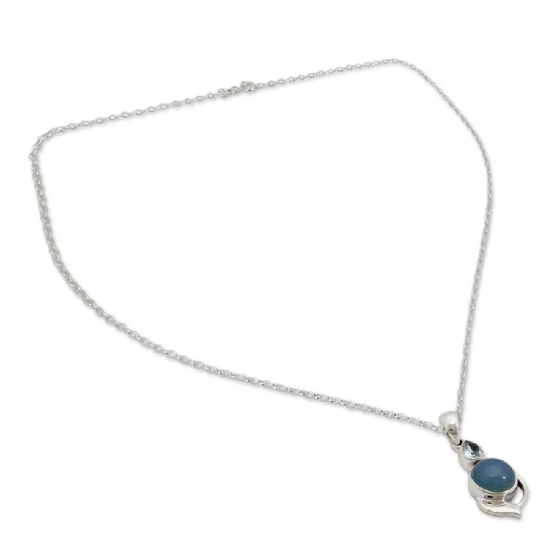 gold love necklace-Handmade Sterling Silver Modern Romance Topaz Chalcedony Necklace (India)