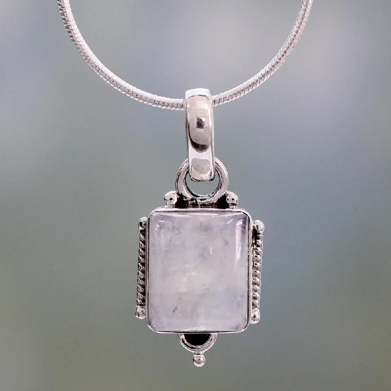 delicate layered necklace-Handmade Sterling Silver 'Rainbow Light' Moonstone Necklace (India)