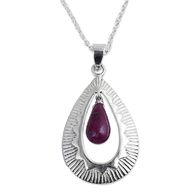 minimalistic gold pendant necklace-Handmade Sterling Silver 'Ruby Grandeur' Ruby Necklace (India)