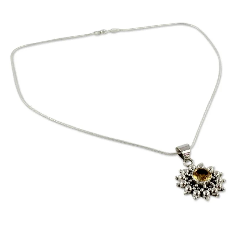 simple charm chain necklace-Handmade Sterling Silver Star of Kolkata Citrine Pendant Necklace (India)