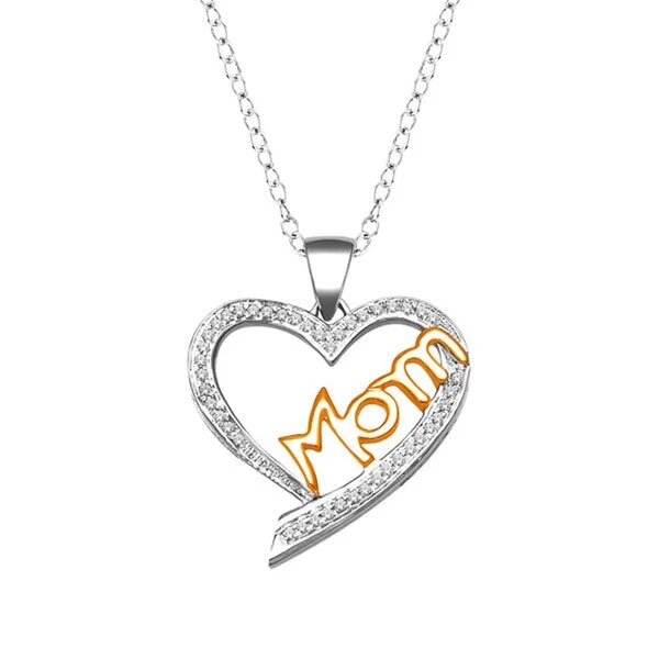 dainty silver heart necklace-IGI Certified Sterling Silver 1/6ct TDW Diamond 'Mom' Necklace