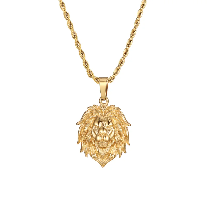 crystal gold necklace-Lion Pendant - Gold