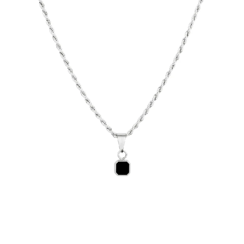 double heart necklace-Mini Black & Silver Onyx Pendant