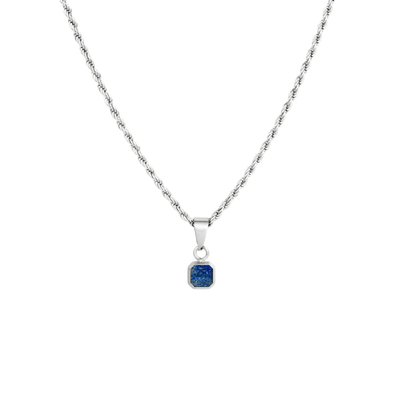 pearl charm necklace-Mini Blue & Silver Lapis Lazuli Pendant