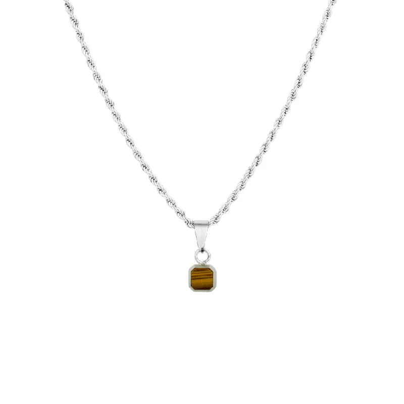 zodiac crystal necklace-Mini Tigers Eye Pendant - Silver