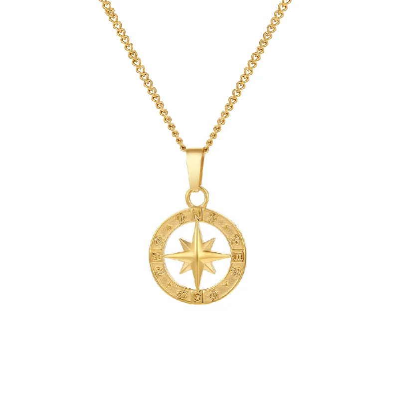 trendy gemstone necklace-North Star Compass Pendant - Gold