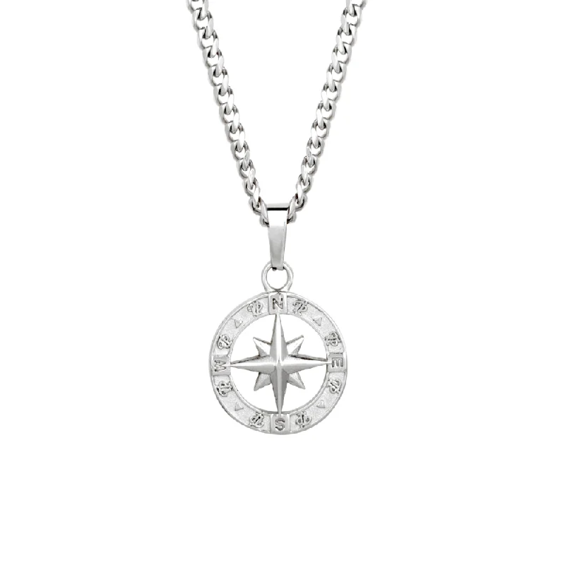 opal stone necklace-North Star Compass Pendant - Silver