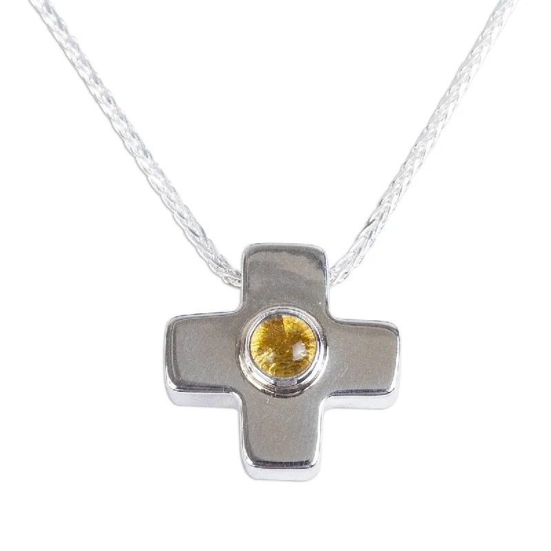 custom nameplate charm necklace-NOVICA Cross of Antiquity, Amber pendant necklace