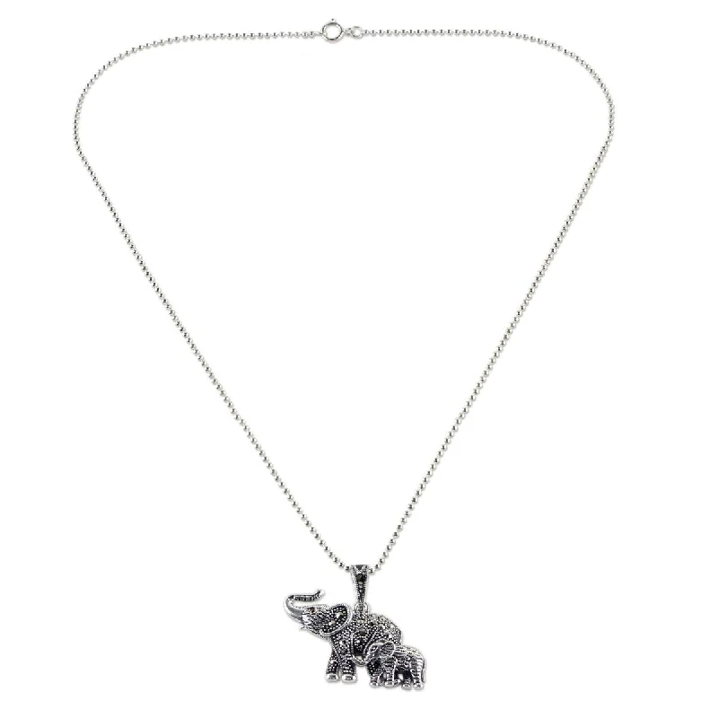 infinity link necklace-NOVICA Glittering Elephants, Garnet and marcasite pendant necklace - 1.1" L x 1.4" W