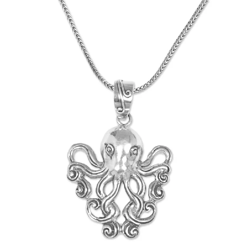 silver long pendant necklace-NOVICA Handmade Octopus of the Deep Sterling Silver Pendant Necklace (Indonesia) - 7'6" x 9'6"