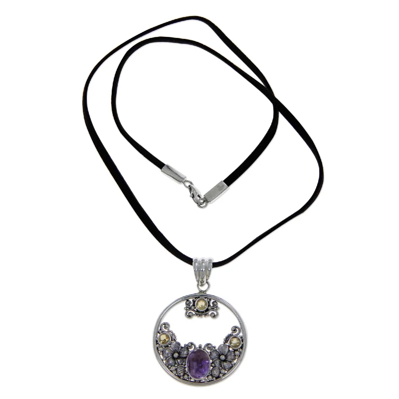 men’s engraved name necklace-NOVICA Handmade Silver 'Frangipani Moon' Citrine Amethyst Necklace (Indonesia)