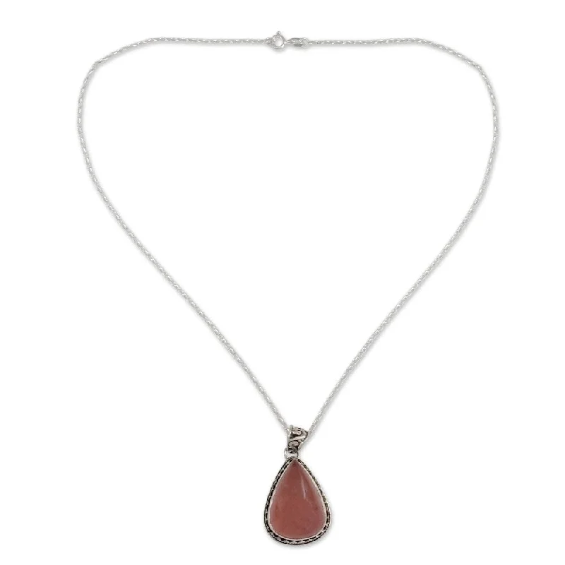 minimalistic bar necklace for women-NOVICA Handmade Teardrop Rose Quartz Sterling Silver Pendant Necklace (India)