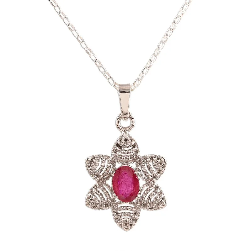 silver drop necklace-NOVICA Snow Flower, Ruby pendant necklace