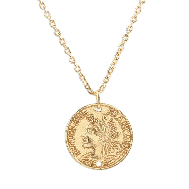 golden angel pendant necklace-NOVICA Vintage Coin, Gold plated sterling silver pendant necklace