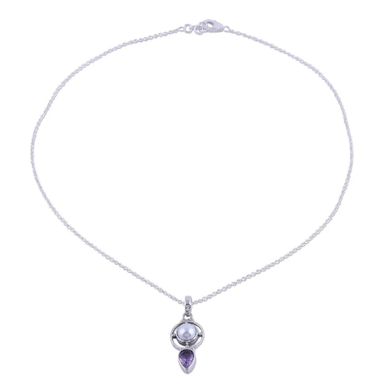 simple gold charm necklace-NOVICA Wheel of Wonder, Amethyst and cultured pearl pendant necklace