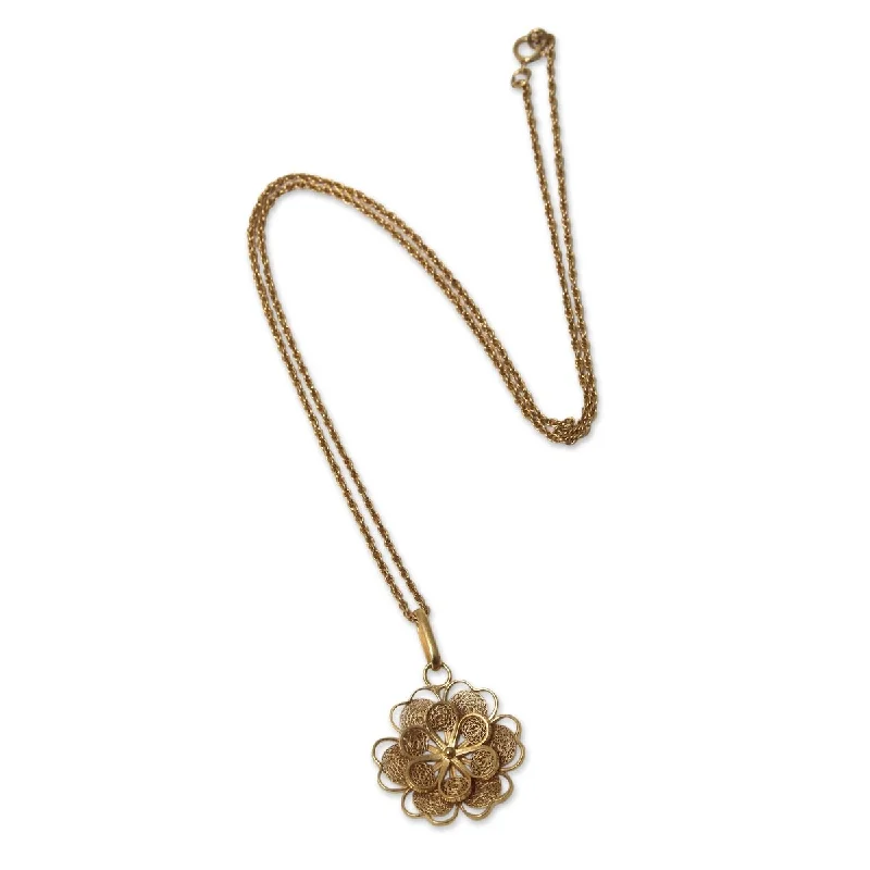 men’s custom gold pendant necklace-NOVICA Yellow Rose, Gold plated filigree flower necklace