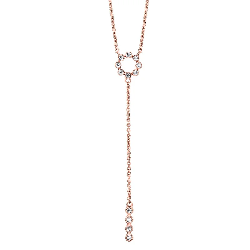 chain pendant necklace-14K Rose Gold Y Diamond Pendant 1/6 ctw