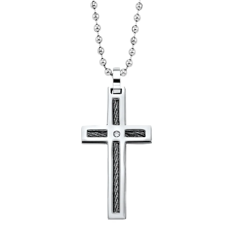 birthstone charm pendant necklace-Men's Steel Diamond Cross