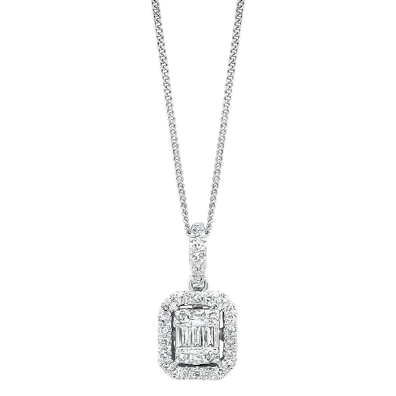 heart-shaped pendant necklace-14K Baguette & Round Diamond Pendant