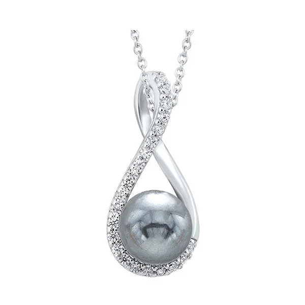 zodiac sign pendant necklace-SILVER CUBIC ZIRCONIA & PEARL (1 CTW) PENDANT