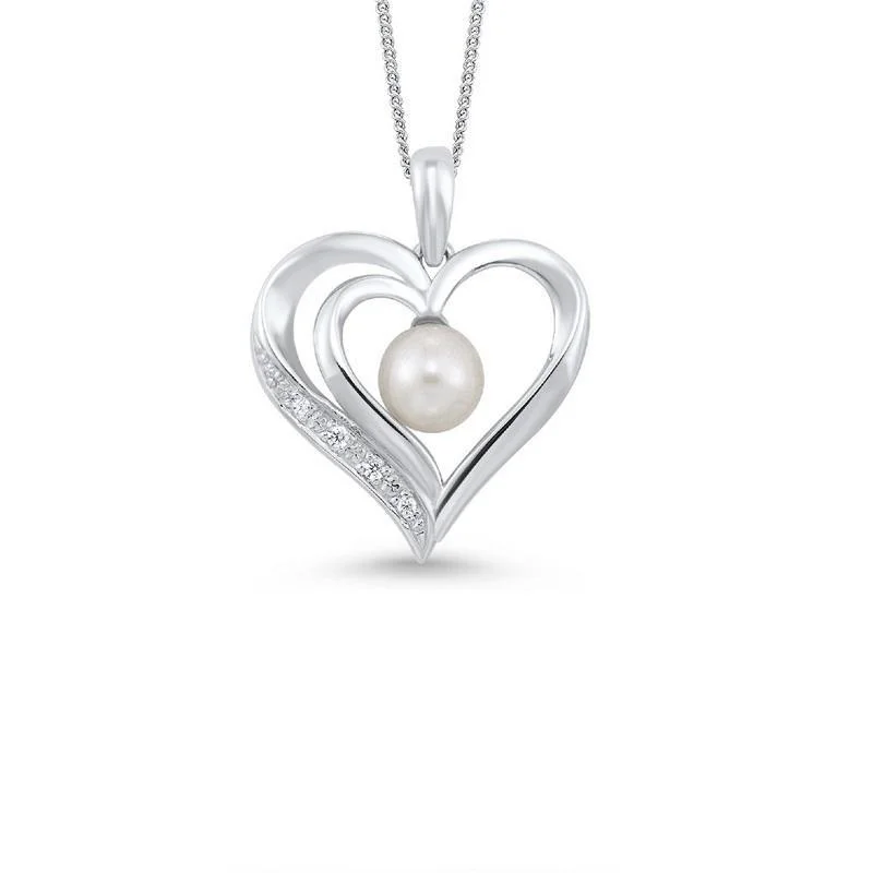 pearl chain necklace-Silver Heart Pearl Pendant