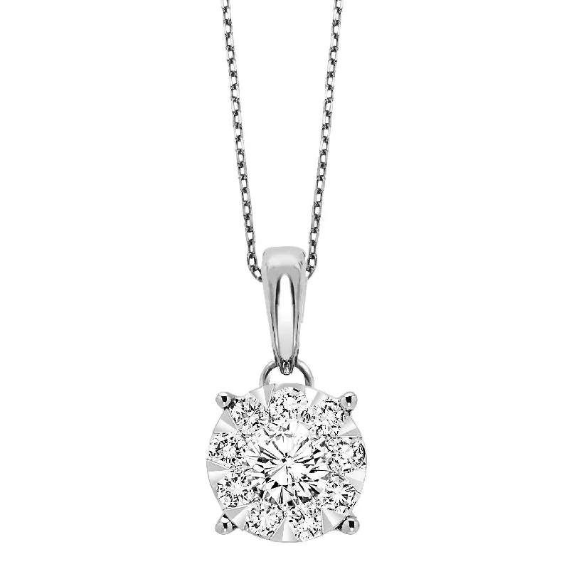 engraved silver necklace-14K Round Cluster Diamond Pendant