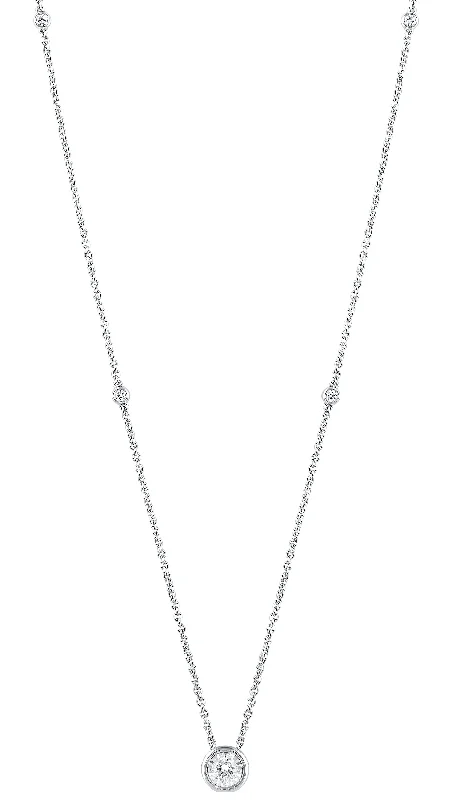 minimalistic bar pendant necklace-14K Bezel Set Round Diamond Pendant