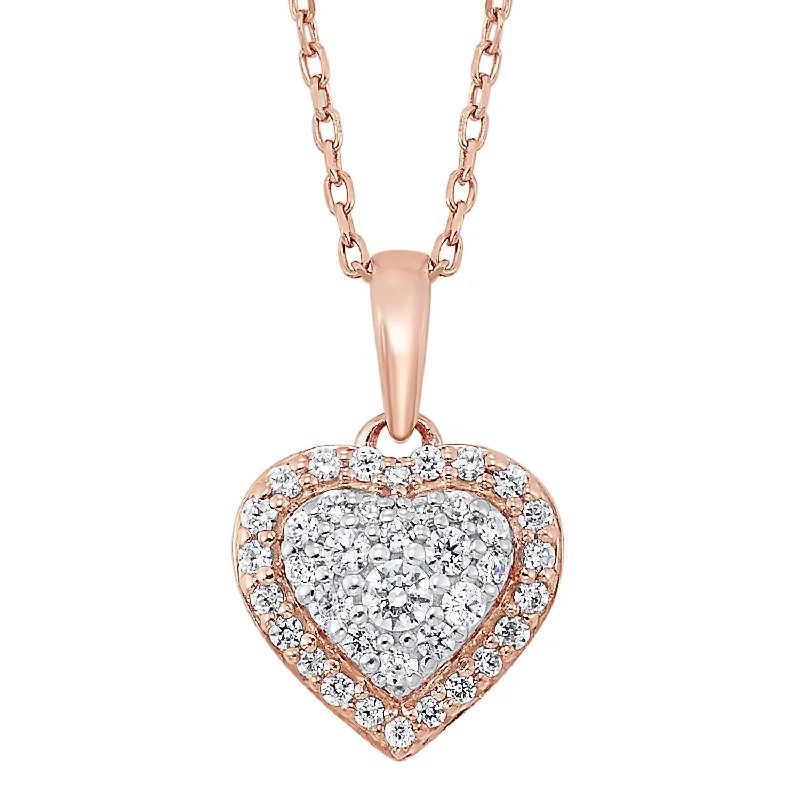 pearl drop necklace-14K Rose Gold Diamond Heart Pendant 1/4 ctw