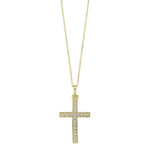 romantic necklace for women-14K Yellow Gold Diamond Cross Pendant