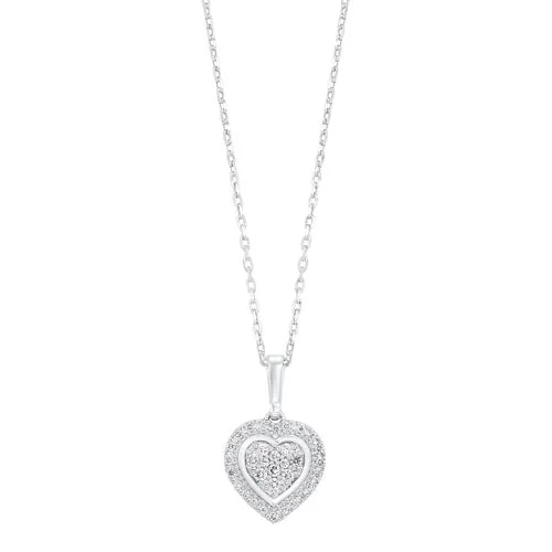 men’s gold pendant necklace-Diamond Halo Heart Cluster Pendant Necklace In Sterling Silver (1/5 Ctw)