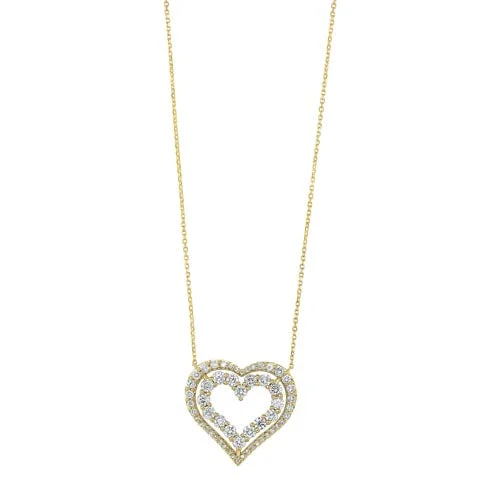 vintage charm necklace-Diamond Double Open Heart Pendant Necklace (1 Ctw)