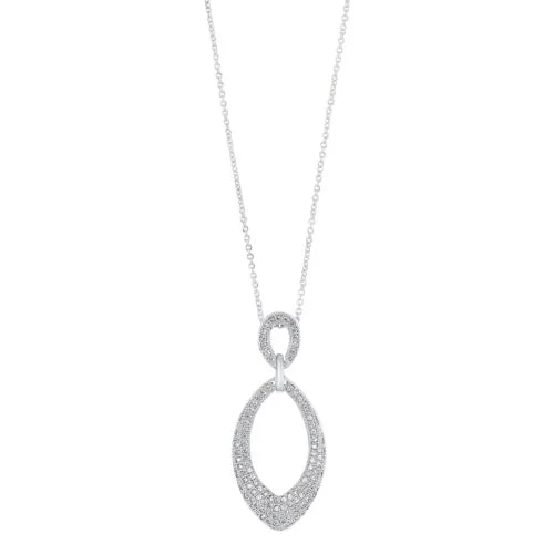 gold circle necklace-Double Teardrop CZ Pendant Necklace In Sterling Silver