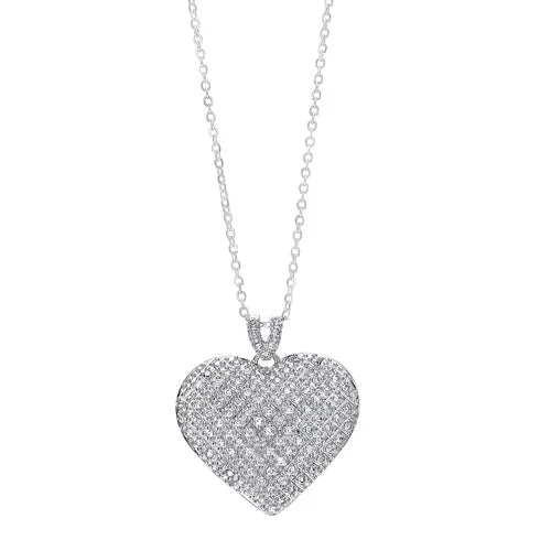 layered chain necklace-Pave Heart CZ Pendant Necklace In Sterling Silver