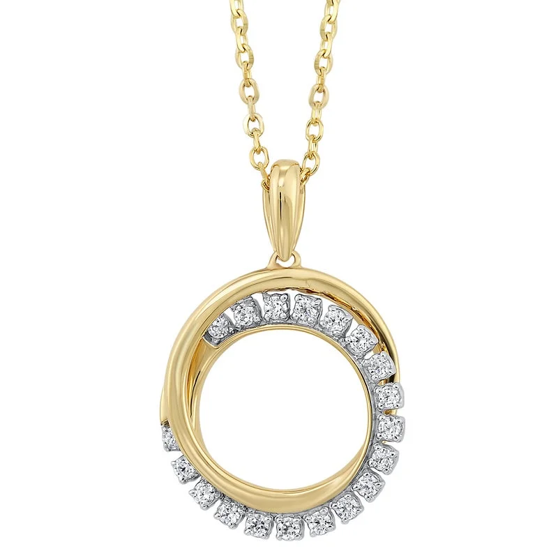 trendy long necklace-Diamond Double Eternity Circle Pendant Necklace In 14k Yellow Gold (1/10 Ctw)