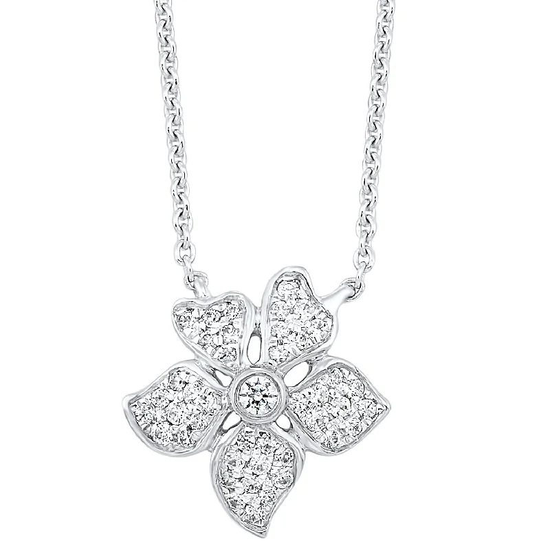 silver infinity chain necklace-White Gold Flower Diamond Pendants 1/5 CTW