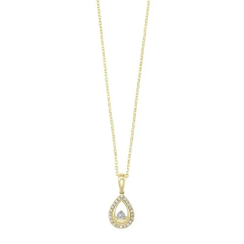 women’s gold bar necklace-Diamond Teardrop Halo Dangle Pendant Necklace In 14k Yellow Gold (0.08ctw)