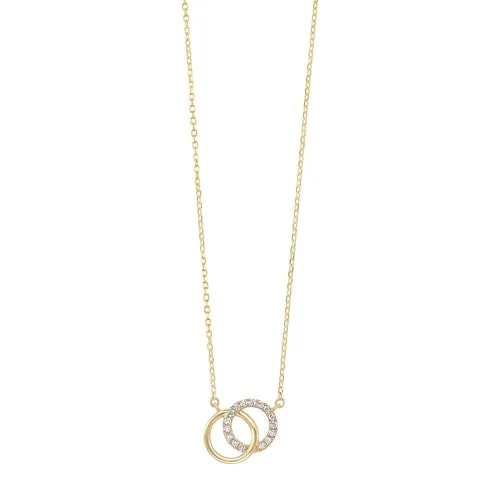 rose gold pendant necklace for women-Diamond Double Eternity Circle Pendant Necklace In 14k Yellow Gold (0.08 Ctw)