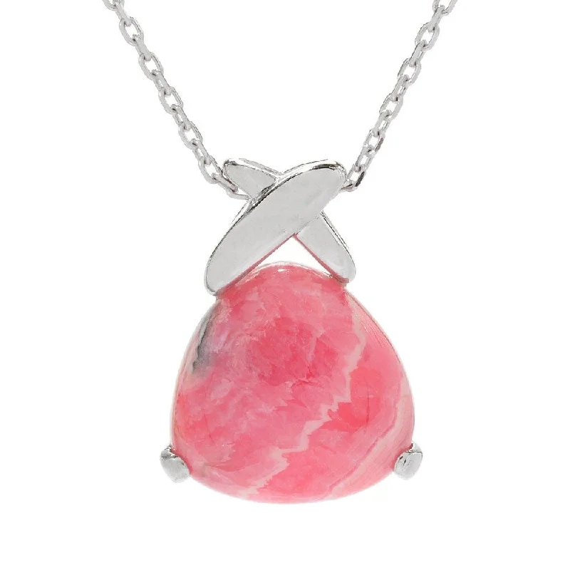 large pendant necklace-Pinctore Sterling Silver 20mm Trillion Shaped Rhodochrosite Pendant w/ Chain