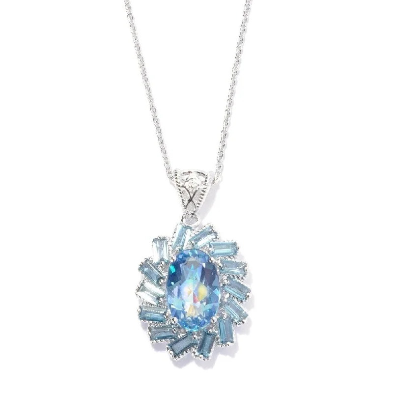 sterling silver butterfly necklace-Platinum o/Silver 5.65ctw Aurora Topaz 1.12'L Pendant with 18' Chain