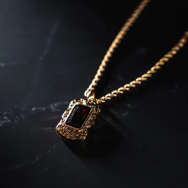 crystal drop necklace-Red & Gold Diamond Pendant