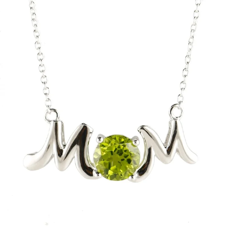 long gemstone pendant necklace-Rhodium o/ Sterling Silver 2.25ctw Peridot Mom Pendant Necklace, 18"L - Green