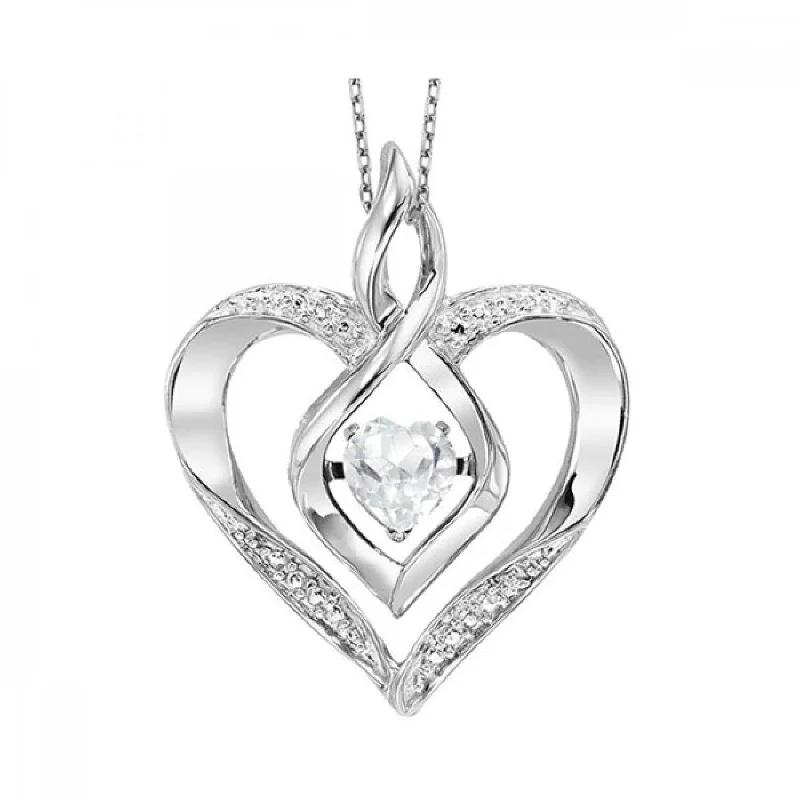 Silver Diamond and Gemstone Pendant Necklace- White Topaz (April)