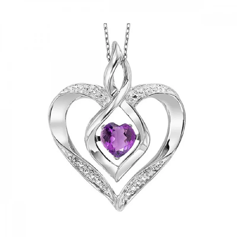 Silver Diamond and Gemstone Pendant Necklace- Amethyst (February)