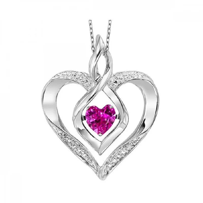 Silver Diamond and Gemstone Pendant Necklace- Pink Tourmaline (October)