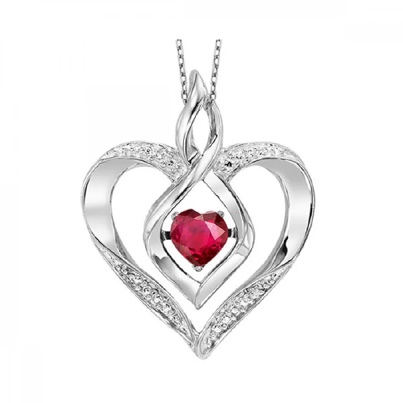 Silver Diamond and Gemstone Pendant Necklace- Ruby (July)