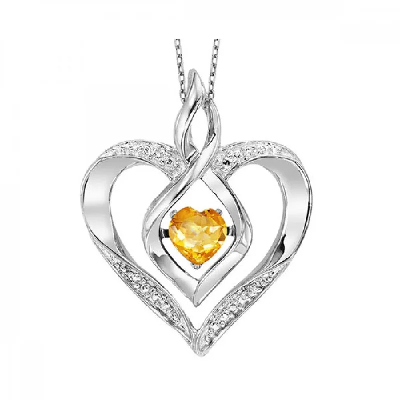 Silver Diamond and Gemstone Pendant Necklace- Citrine (November)