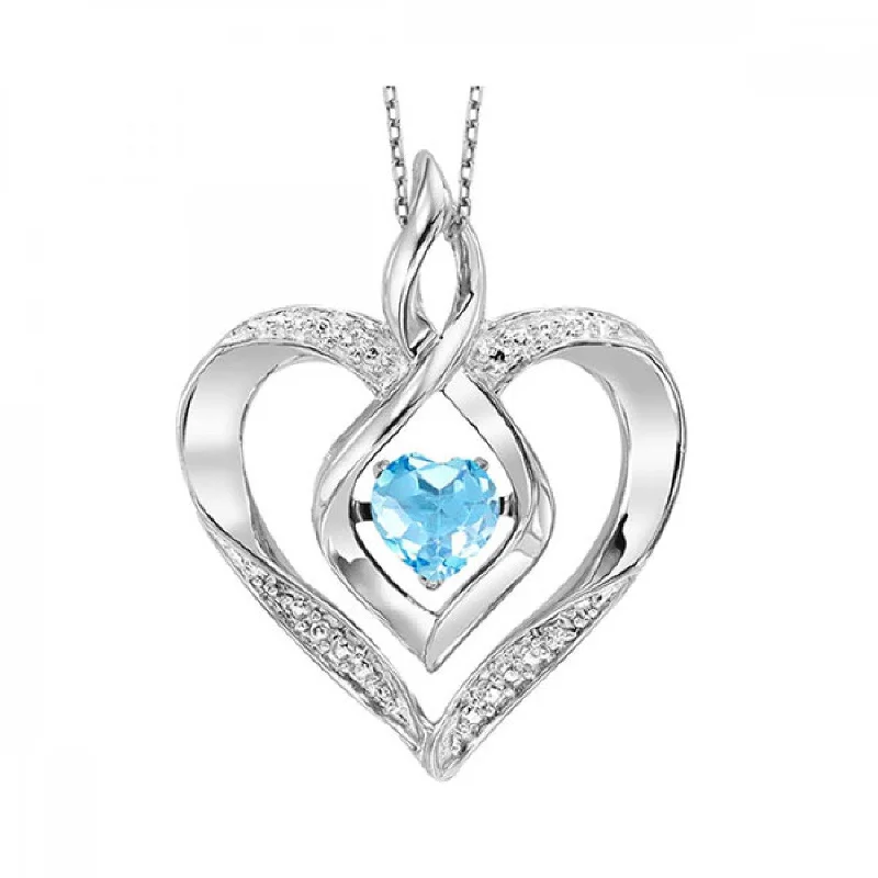 Silver Diamond and Gemstone Pendant Necklace- Blue Topaz (December)