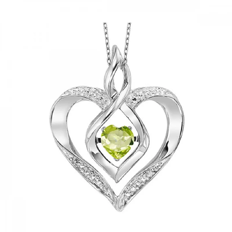 Silver Diamond and Gemstone Pendant Necklace- Peridot (August)