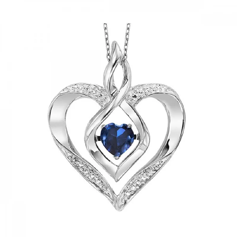 Silver Diamond and Gemstone Pendant Necklace- Sapphire (September)