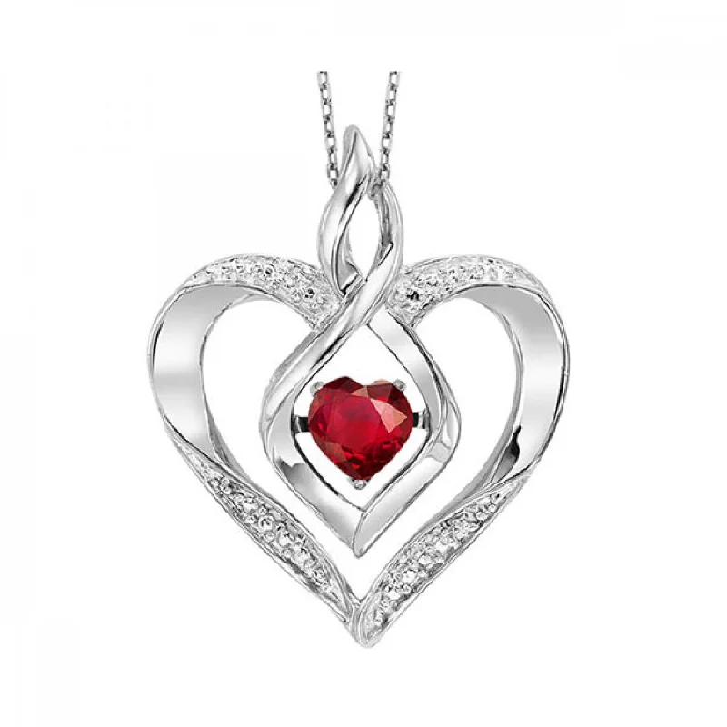 Silver Diamond and Gemstone Pendant Necklace - Garnet (January)